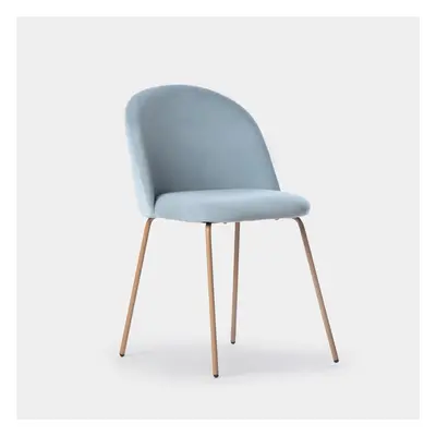 Chaise de salle à manger rembourrée en velours bleu avec pied naturel Olivia