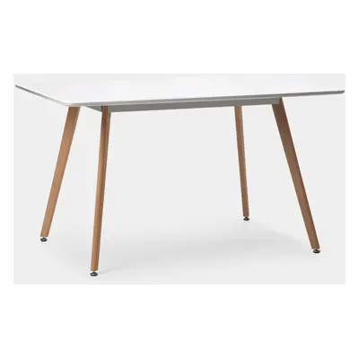 Table à manger rectangulaire 140 cm en blanc avec une patte métallique effet bois Laok