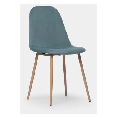 Chaise de salle à manger rembourrée en velours bleu teal avec pied naturel Ellis