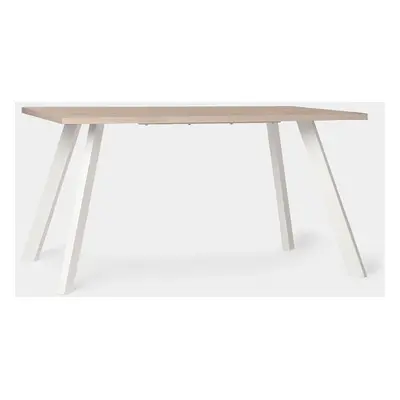 Table de salle à manger rectangulaire 160 effet bois avec des pieds en métal blanc Laina