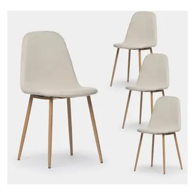 Pack 4 chaises de salle à manger rembourrées en velours beige avec pied naturel Ellis