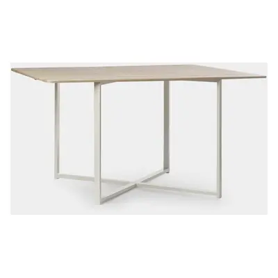 Table à manger rectangulaire 150 effet bois blanchi avec pied métallique blanc Even