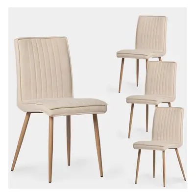 Pack 4 chaises de salle à manger tapissées en beige avec pied naturel Mika