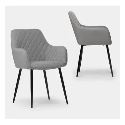 Pack 2 chaises de salle à manger avec accoudoirs rembourrées en gris Lizel