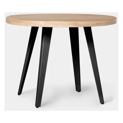 Table à manger ronde extensible 100/180 en bois de chêne avec pied métallique noir Anais