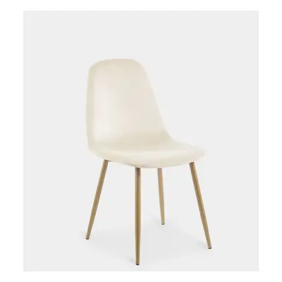 Chaise de salle à manger rembourrée en velours beige avec pied doré Elia