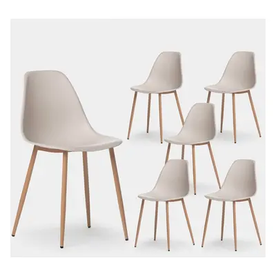 Pack 6 chaises de salle à manger en polypropylène beige avec pied naturel Nina