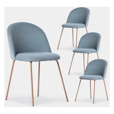 Pack 4 chaises de salle à manger rembourrées en velours bleu avec pied naturel Olivia