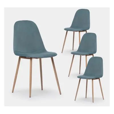 Pack 4 chaises de salle à manger rembourrées en velours bleu teal avec pied naturel Ellis