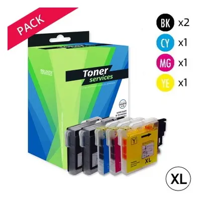 TS_B980/1100B/CLXL - Pack de 5 Cartouches dEncre Noir et Couleur Toner Services équivalent à Bro