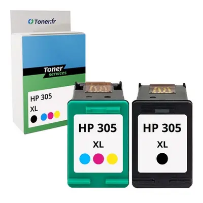 H305B/CLXL - Pack de 2 Cartouches d encre marque Toner Services équivalent HP 305XL Noire et Cou