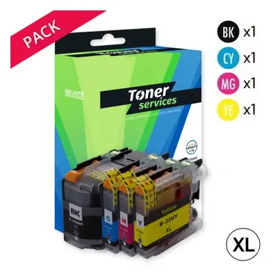 B22UBCMY - Pack de 4 Cartouches d'encre marque Toner Services équivalentes Brother LC22U noire e