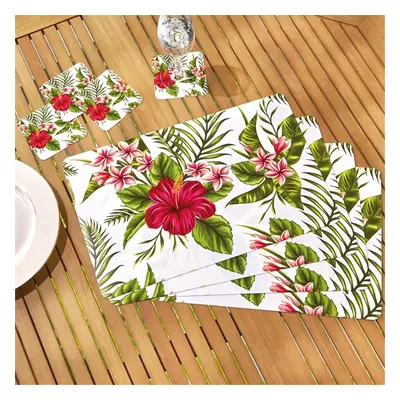 4 sets de table + 4 dessous de verre hibiscus