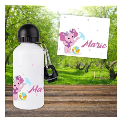 Gourde ou bouteille enfant personnalisée modèle éléphant rose