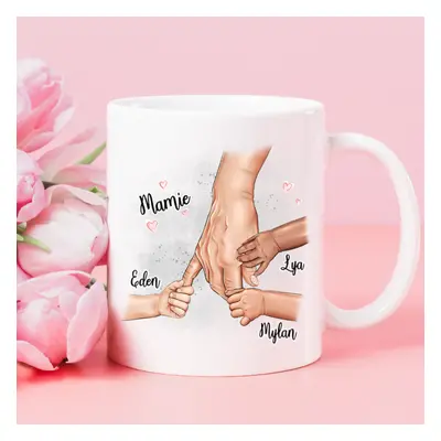 Mug grand-parent personnalisable avec mains petits enfants