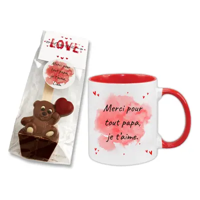 Mug rouge et sa cuillère à chocolat chaud personnalisés