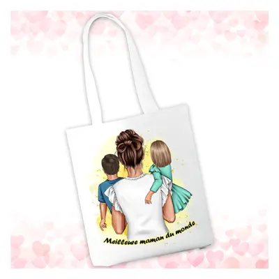 Tote bag maman personnalisable avec deux enfants