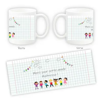 Mug personnalisable modèle cahier d'école pour maîtresse ou maître