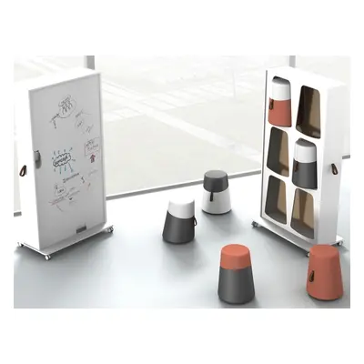 Meuble de rangement mobile pour poufs DROP avec tableau blanc