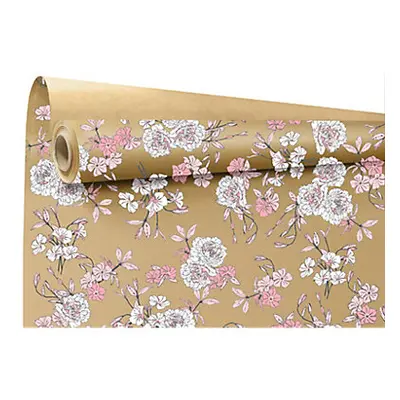 Papier cadeau fantaisie BRUN impression FLEURS laize 0,69 m longueur 50 m