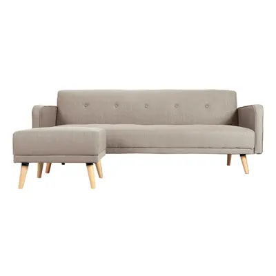 Canapé convertible scandinave 3 places avec repose-pieds en tissu beige et bois clair ULLA