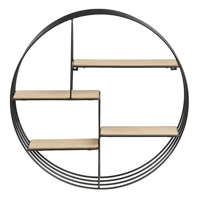 Etagère murale design ronde en bois clair et métal noir D45 cm ENSO