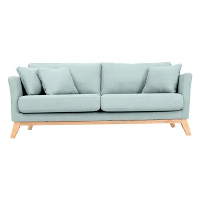 Canapé scandinave déhoussable 3 places en tissu vert lagon et bois clair OSLO