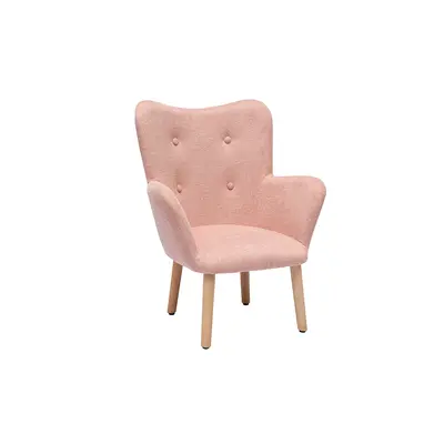 Fauteuil enfant scandinave en tissu effet velours texturé rose et bois clair BABY BRISTOL