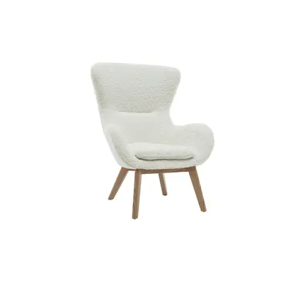 Fauteuil scandinave en tissu effet peau de mouton blanc et bois clair ESKUA