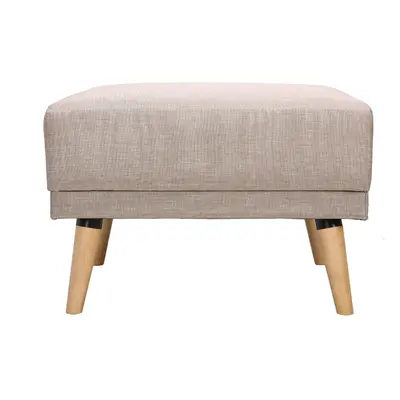 Pouf repose-pieds scandinave en tissu beige et bois clair ULLA