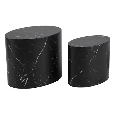 Tables basses gigognes ovales design finition marbre noir (lot de 2) FAMOSA