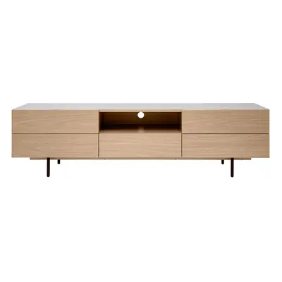 Meuble TV design avec rangements finition bois clair chêne et métal noir L180 cm ALASKA