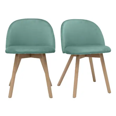 Chaises scandinaves en tissu velours vert céladon et bois clair massif (lot de 2) CELESTE