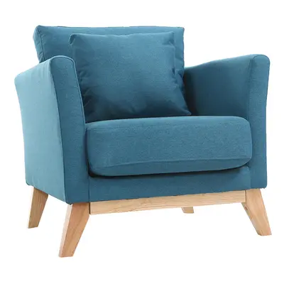 Fauteuil scandinave déhoussable en tissu bleu canard et bois clair OSLO