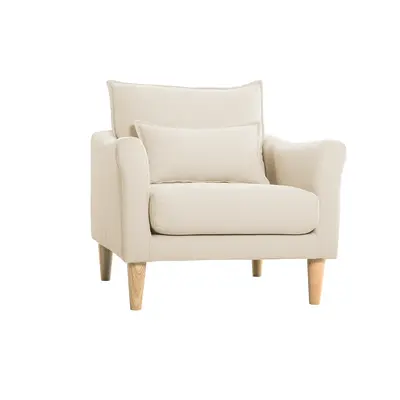 Fauteuil scandinave en tissu beige et bois clair KATE