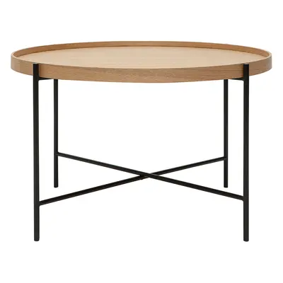 Table basse ronde bois clair et métal noir D75 cm BASSY