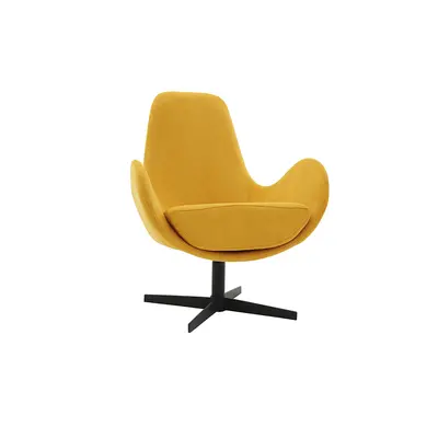 Fauteuil pivotant design en tissu effet velours jaune moutarde et métal noir ANDY