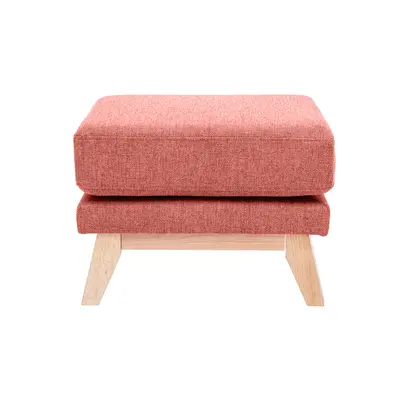 Pouf repose-pieds déhoussable scandinave en tissu effet velours texturé terracotta et bois clair