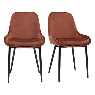 Chaises design en tissu velours rouge tomette et métal noir (lot de 2) HOLO