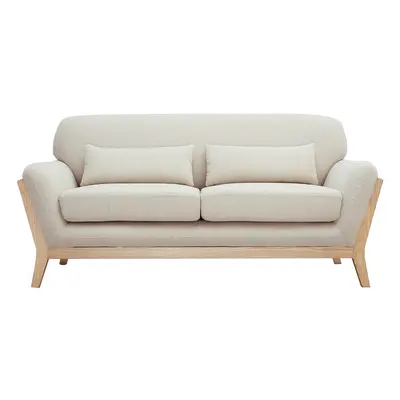 Canapé scandinave 2 places en tissu beige et bois clair YOKO