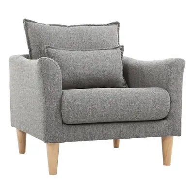 Fauteuil scandinave en tissu gris et bois clair KATE