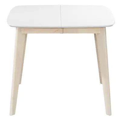 Table à manger extensible scandinave carrée blanche et bois L90-130 cm LEENA