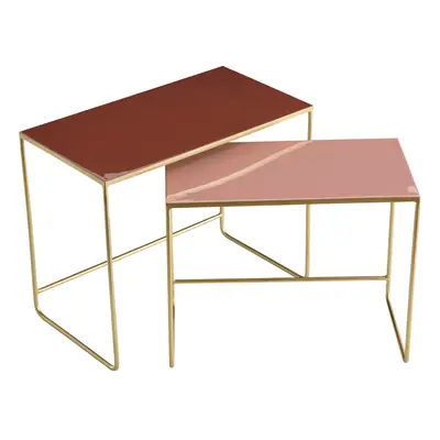 Tables basses gigognes rectangulaires design terracotta, rose et métal doré (lot de 2) WESS