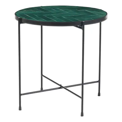 Table basse ronde en céramique vert foncé et métal noir D50 cm KOTTA