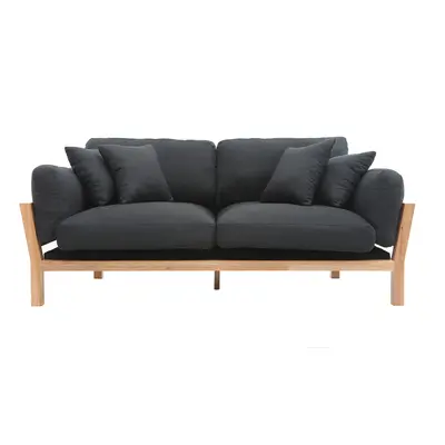 Canapé scandinave déhoussable 3 places en tissu gris anthracite et bois clair KYO