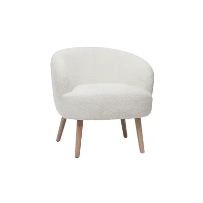 Fauteuil scandinave en tissu effet laine bouclée blanc cassé et bois clair MAGGIE