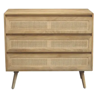 Commode en bois manguier massif et cannage rotin 3 tiroirs L90 cm ACANGE