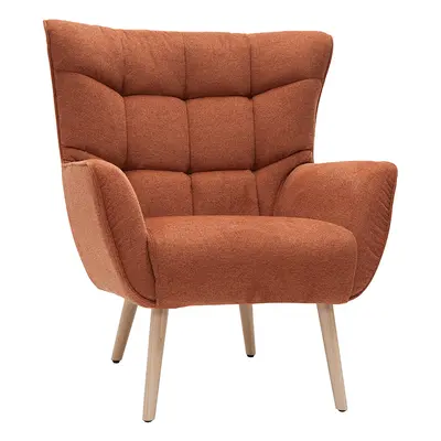 Fauteuil scandinave en tissu effet velours texturé terre brûlée et bois clair AVERY