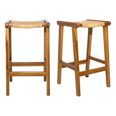 Tabourets de bar ethniques en bois teck massif et cannage rotin H65 cm (lot de 2) GAWA