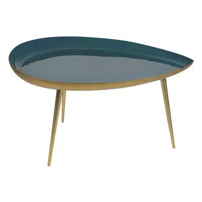 Table basse design en acier laqué bleu canard et doré L80 cm DROP